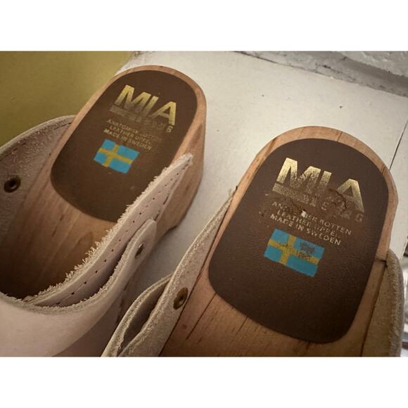 Mia Alma Classic Clogs Wooden Platform Oatmeal Leather sz 36 - Picture 6 of 16